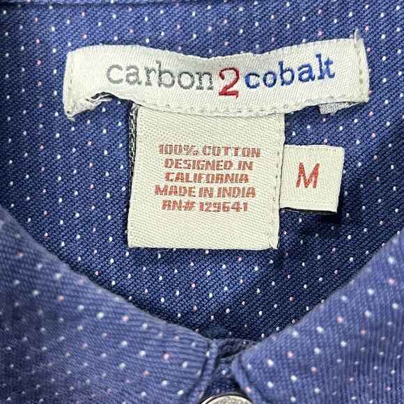 Carbon 2 Cobalt Mens Blue Polka Dots Button Down Long Sleeve Casual Shirt Medium - Picture 7 of 9